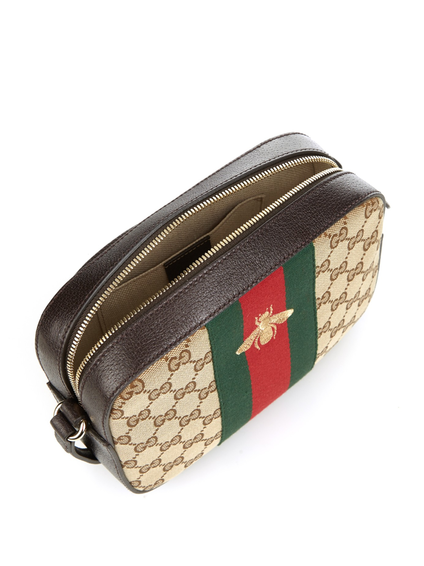 Gucci Line Gg Canvas And Leather Crossbody Bag in Brown Lyst