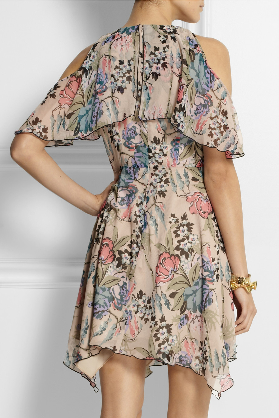 Anna sui Floral-Print Silk-Chiffon And Embellished Tulle Mini Dress in ...