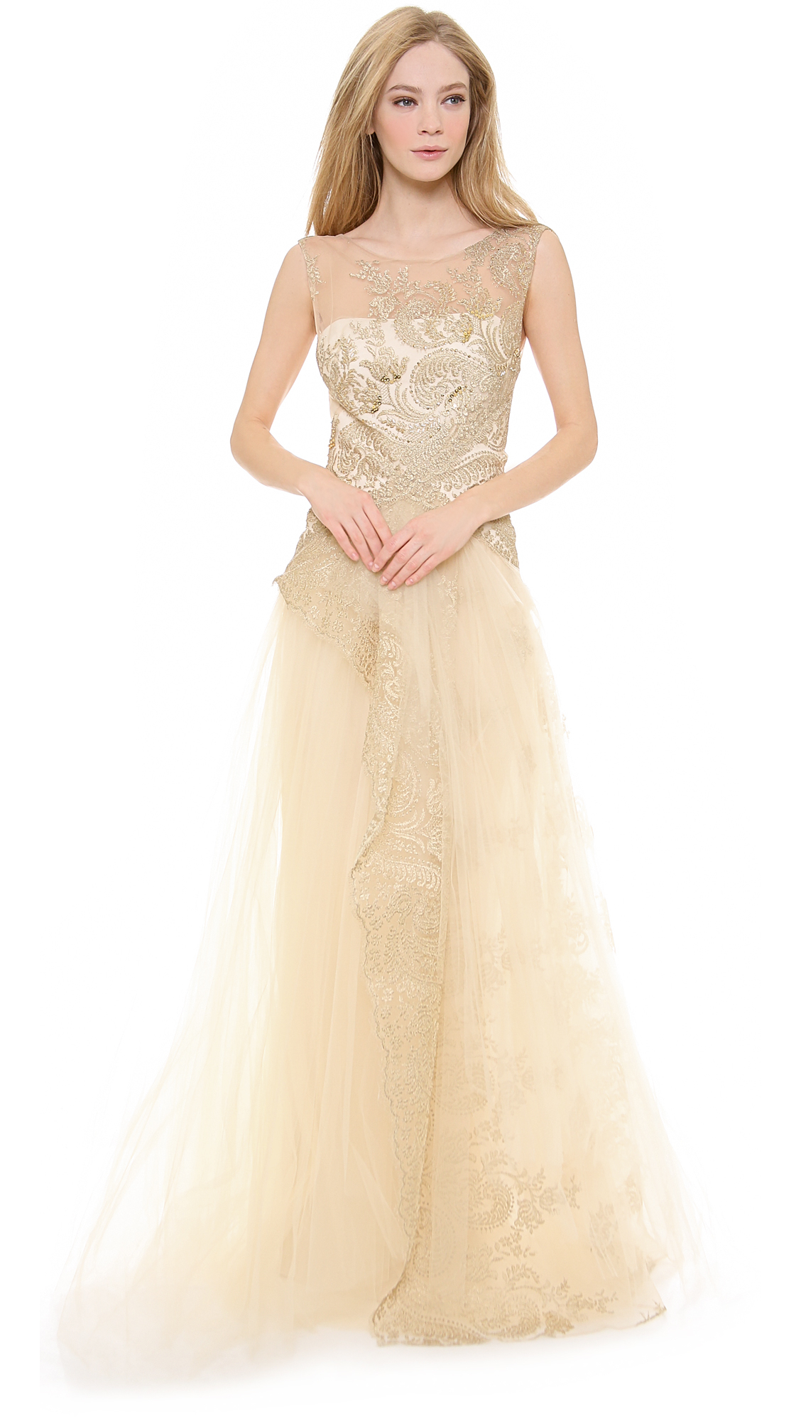 marchesa notte sequin sleeveless tulle gown