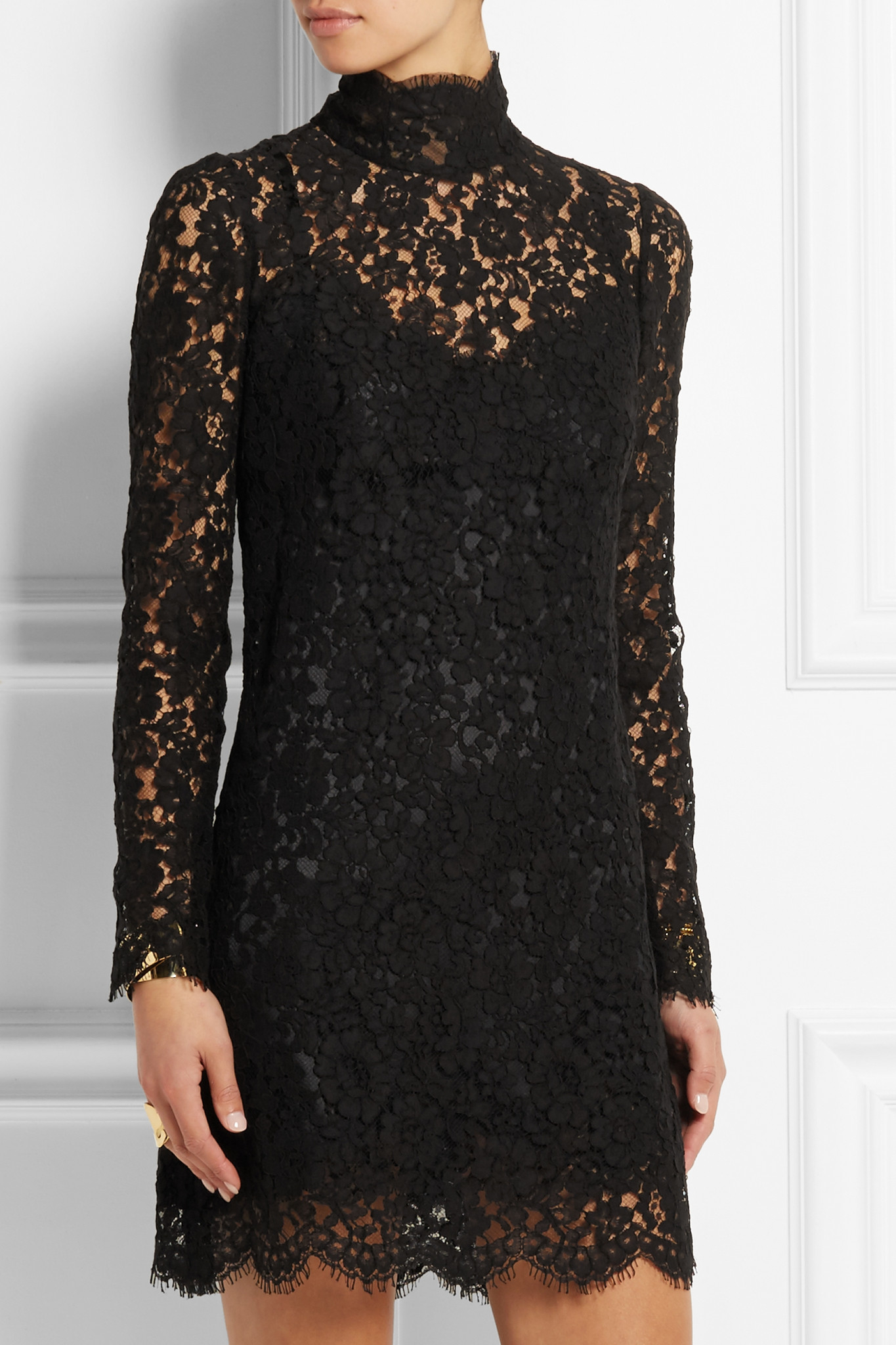 Dolce & gabbana Cotton-blend Guipure Lace Mini Dress in Black | Lyst