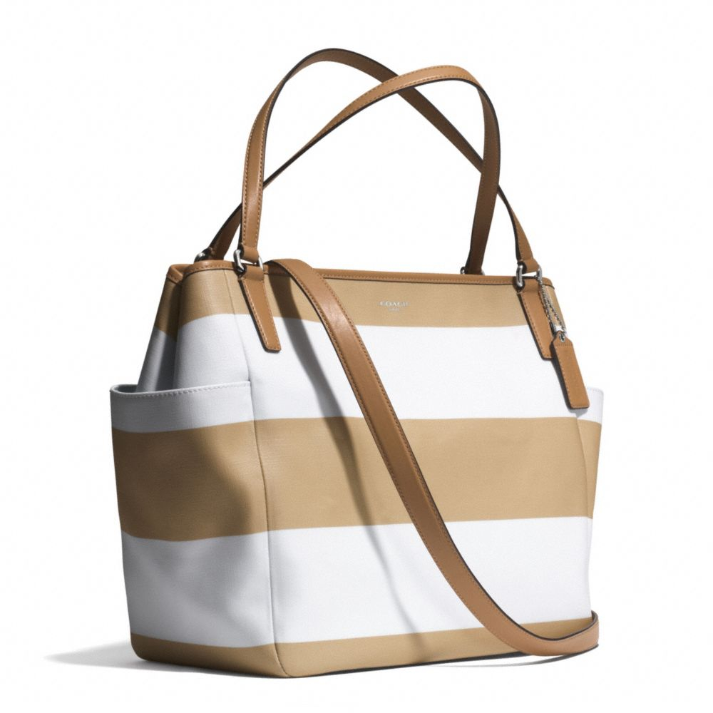 Lyst - Coach Striped Coated-Canvas Tote in Brown