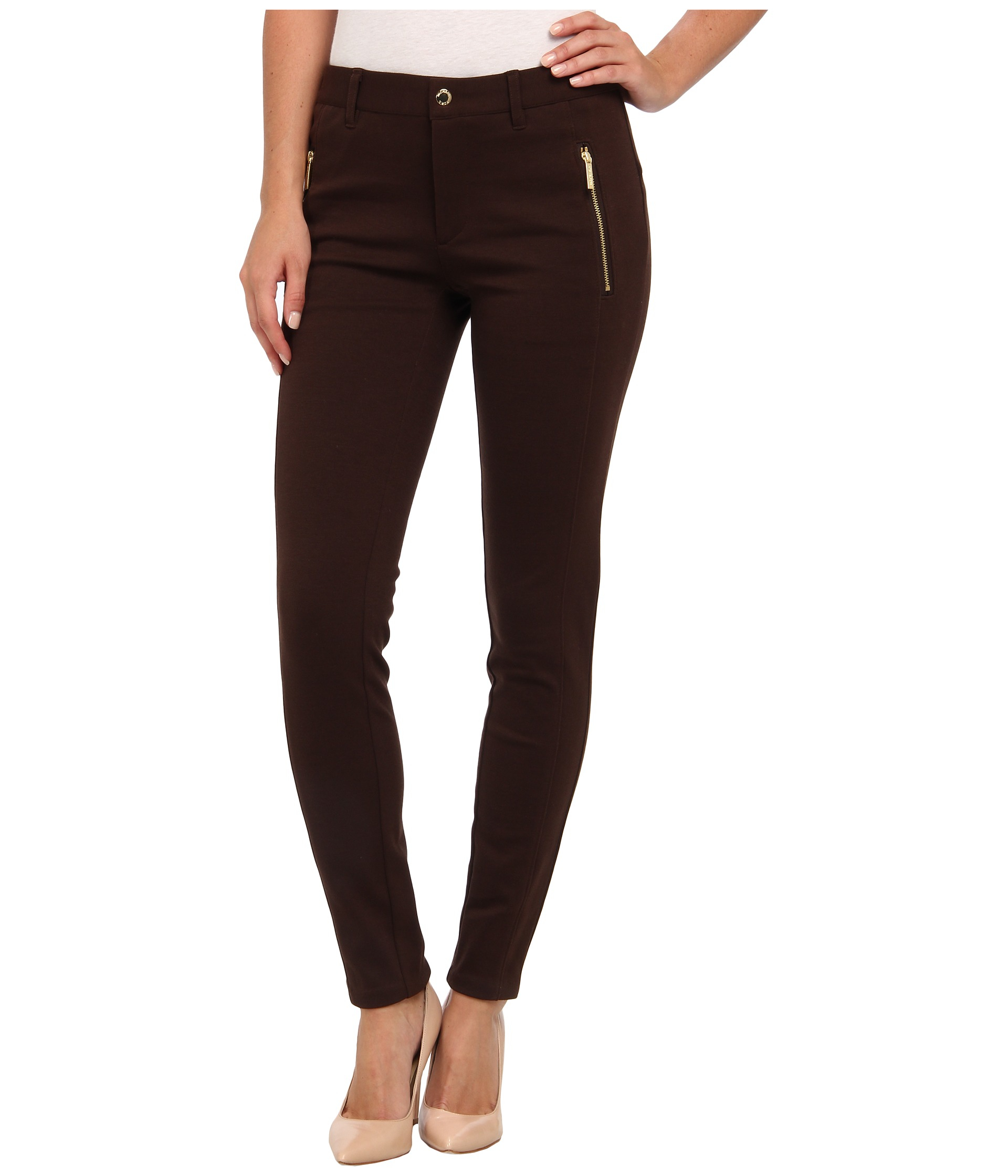 Michael Michael Kors Zip Seamed Ponte Pant in Brown (Chocolate) | Lyst