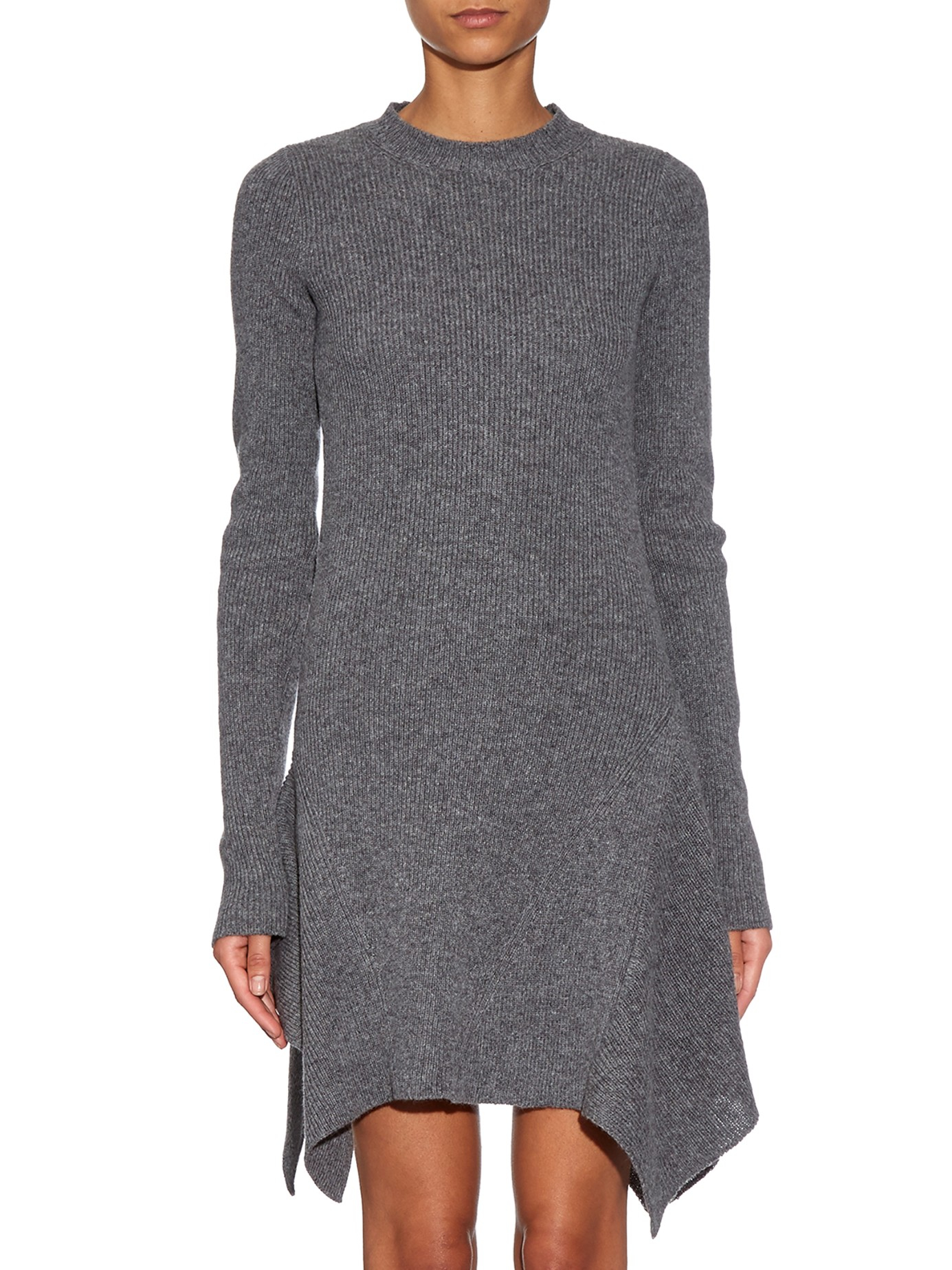 Lyst Stella Mccartney Asymmetric Ribbed Knit Dress In Gray Gallery