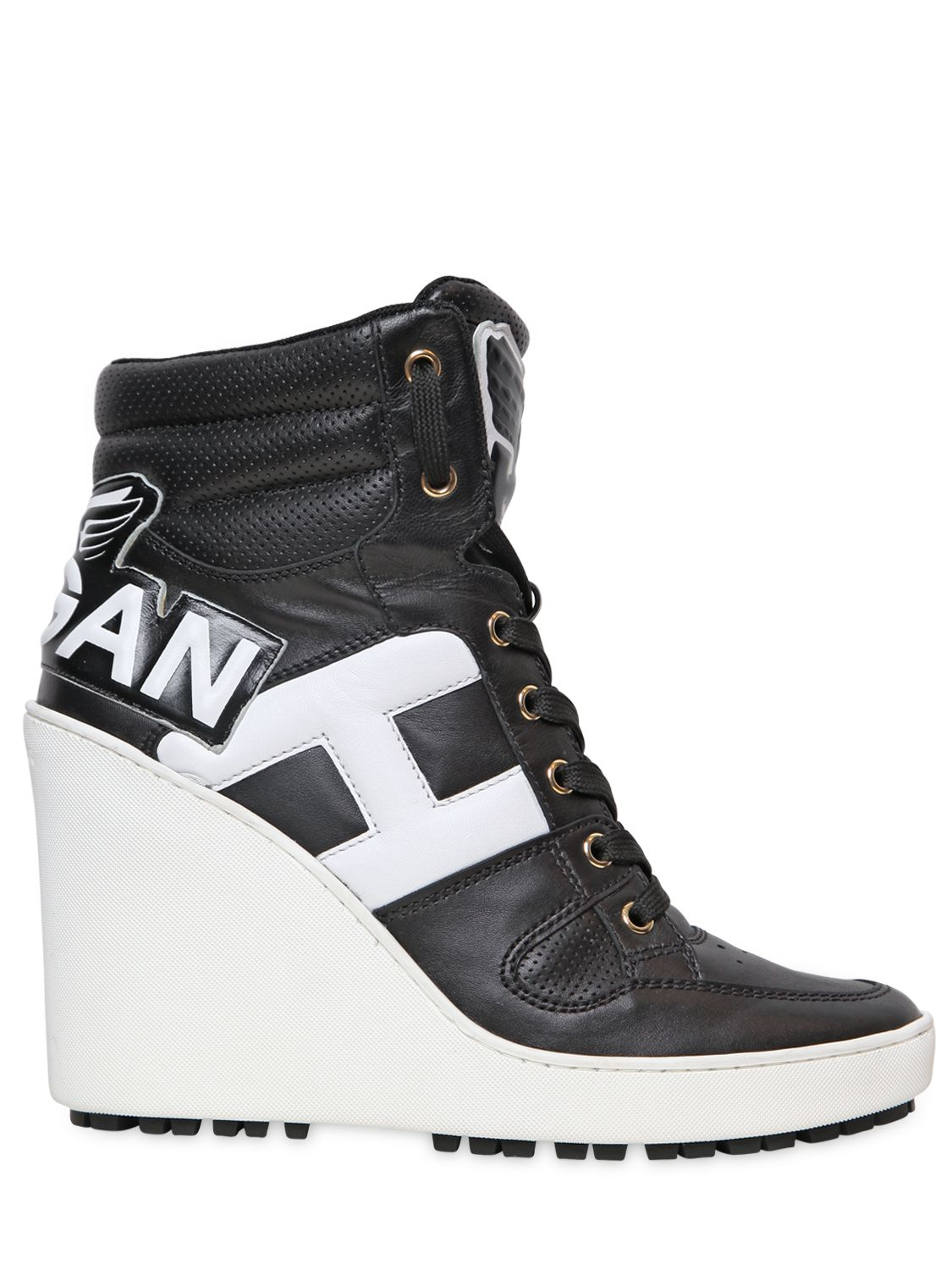 Hogan 100mm Lace-up Wedge Sneakers in Black/White (Black) - Lyst