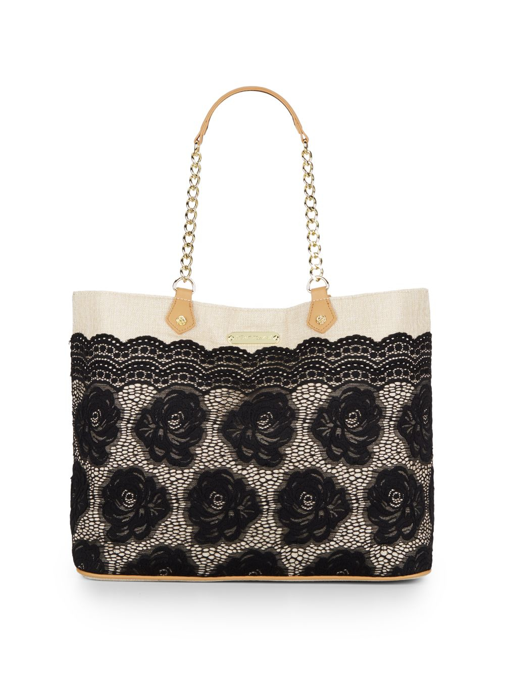 Lyst Betsey Johnson Lace Overlay Tote In Black Gallery