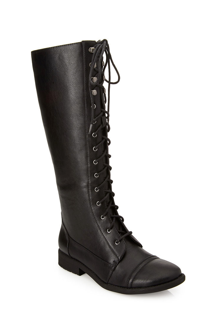 Forever 21 Lace-Up Knee-High Boots in Black