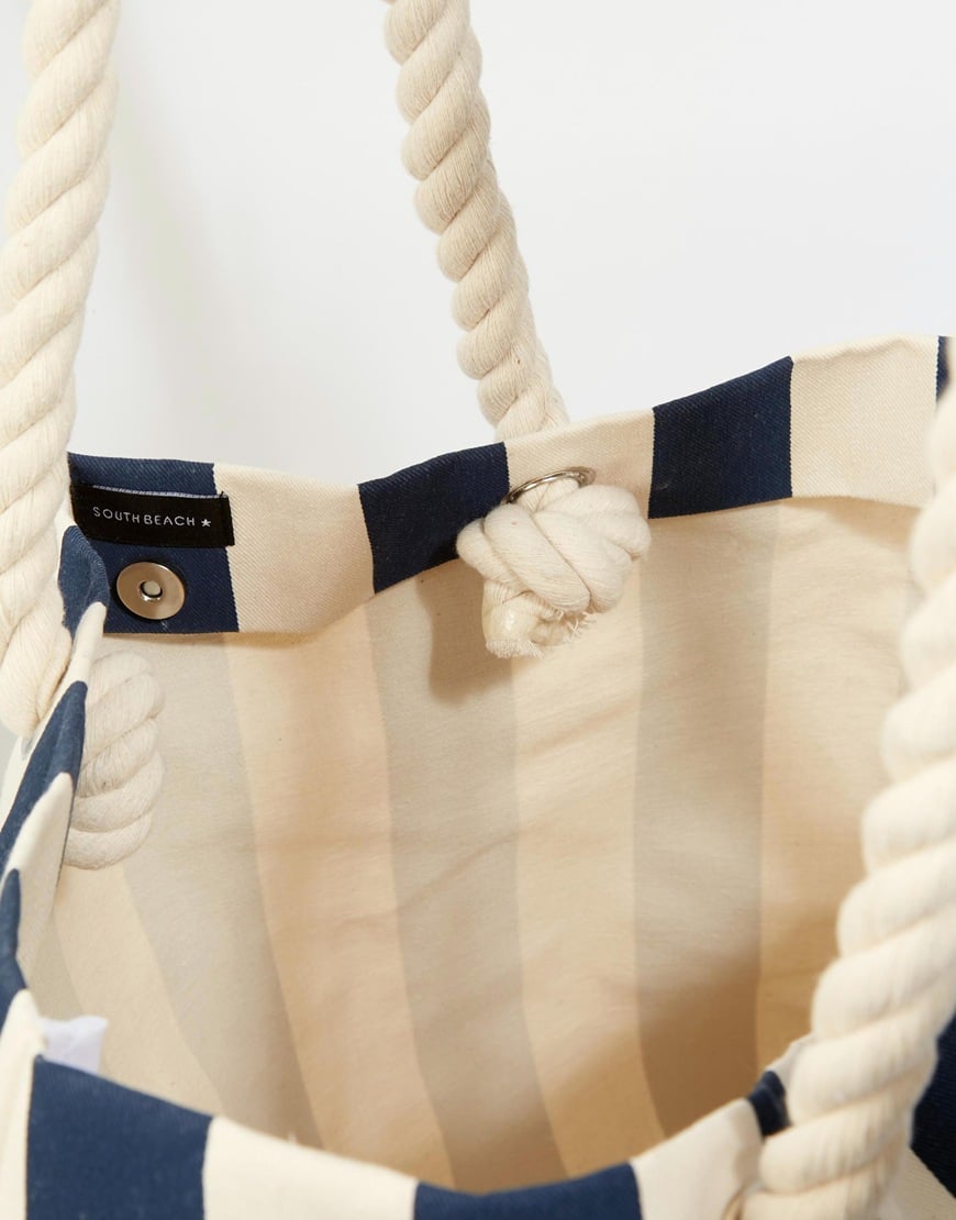 South beach Navy Striped Beach Bag With Rope Handle in White | Lyst