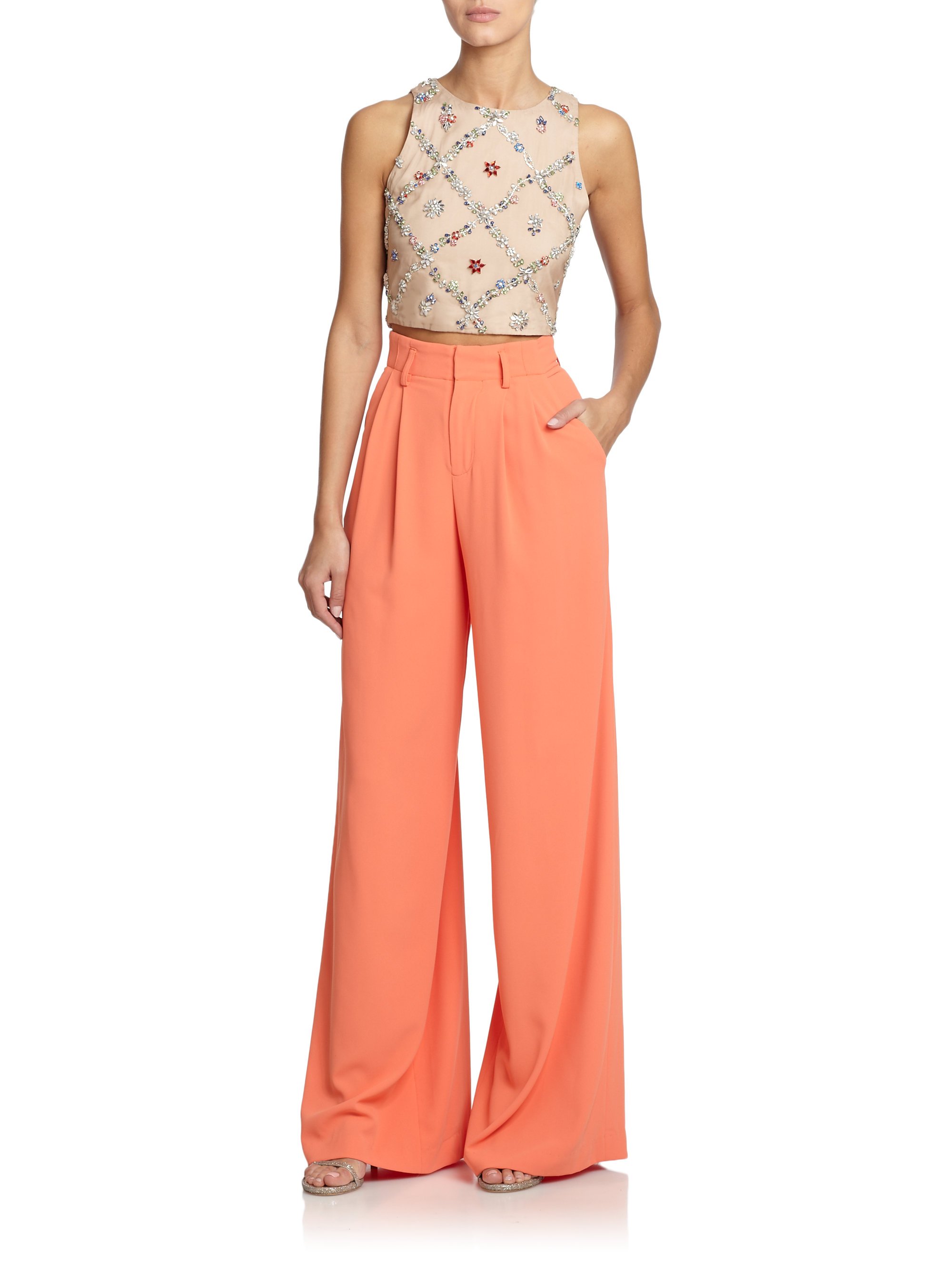Lyst - Alice + Olivia High-Waisted Wide-Leg Pants in Pink