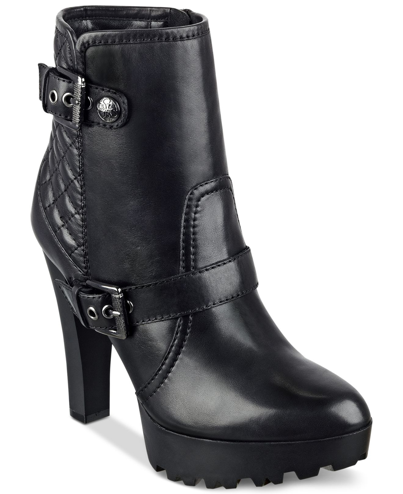 Lyst Guess Clary Quilted Platform Lug Booties In Black 6873