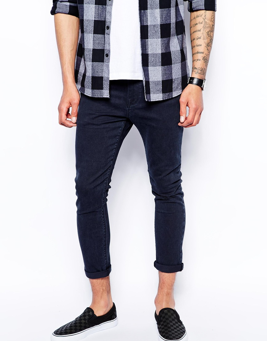 Lyst - Asos Cropped Super Skinny Jeans In Washed Black in Black for Men