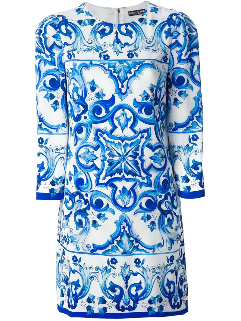 Lyst - Dolce & Gabbana Majolica Tile-Print Dress in Blue