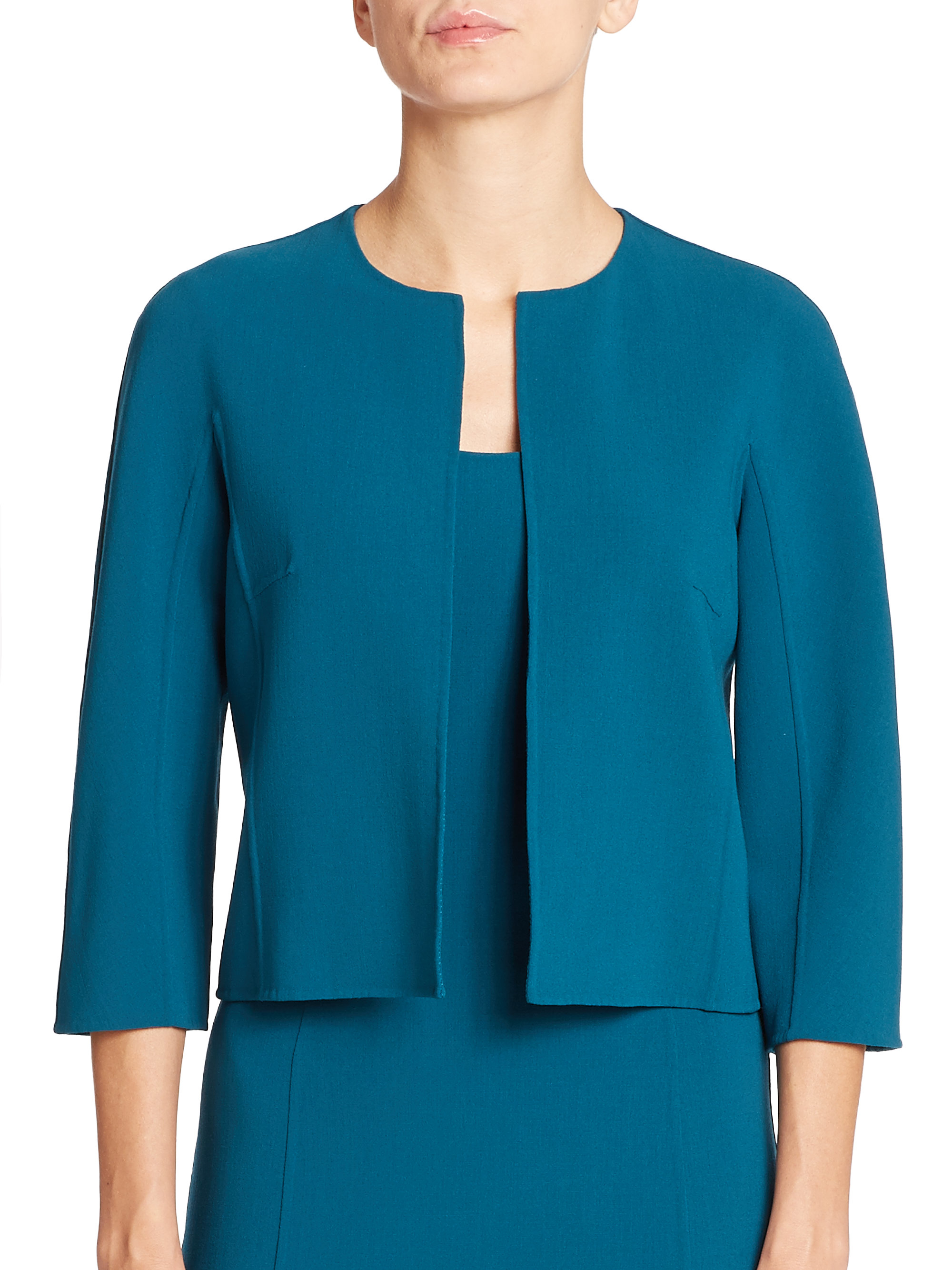 Lyst Michael Kors Stretch Wool Crepe Short Jacket in Blue