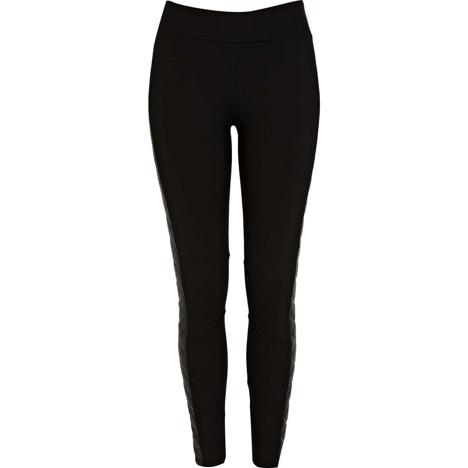 River Island Black Quilted Side Panel Leggings in Black | Lyst