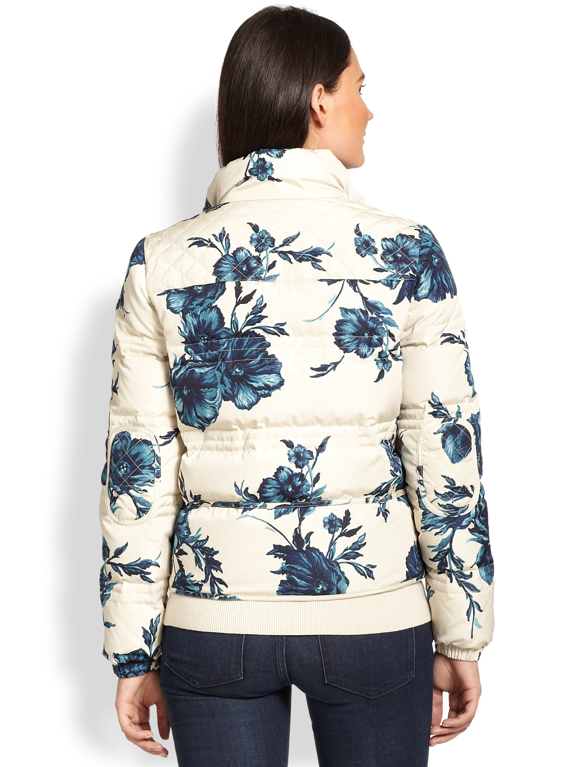 Lyst - Tory Burch Ronda Floral Puffer Jacket in Natural