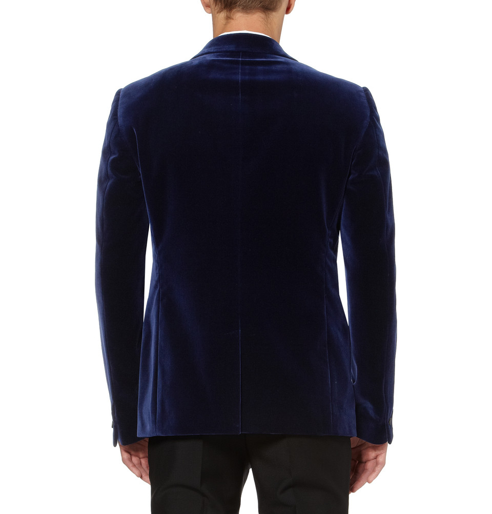Lyst - Alexander Mcqueen Navy Velvet Slimfit Tuxedo Jacket in Blue for Men