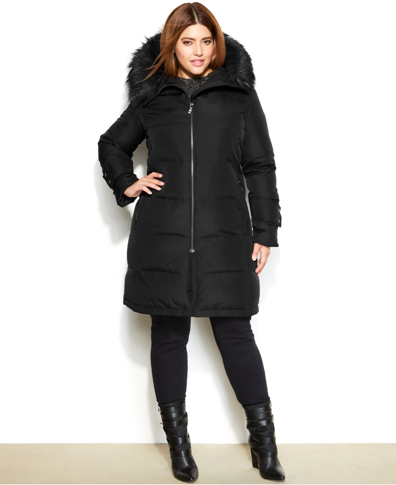 Calvin klein Plus Size Hooded Faux-fur-trim Quilted Down Puffer Coat in ...