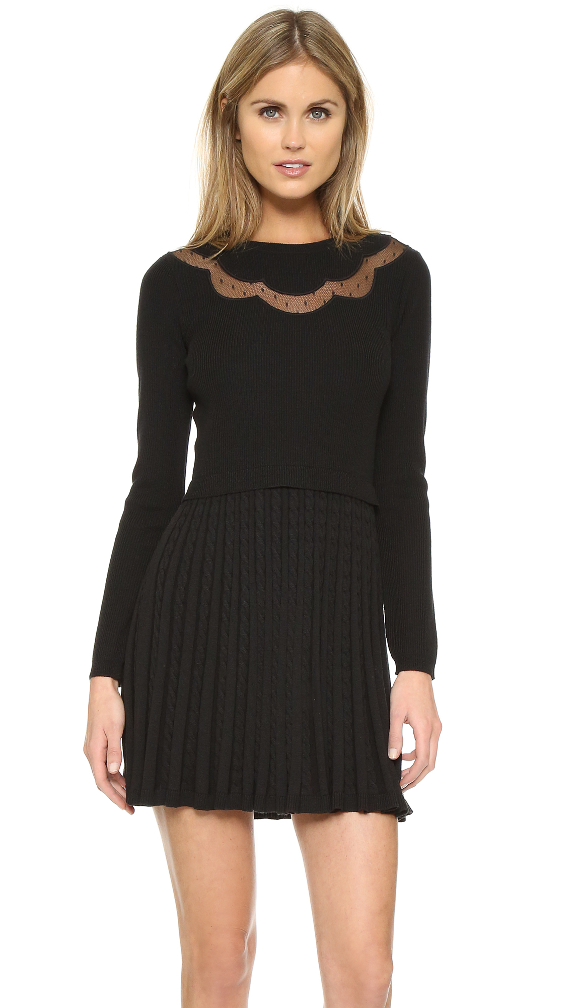 Lyst - Red Valentino Sweater Dress With Pleated Skirt in Black