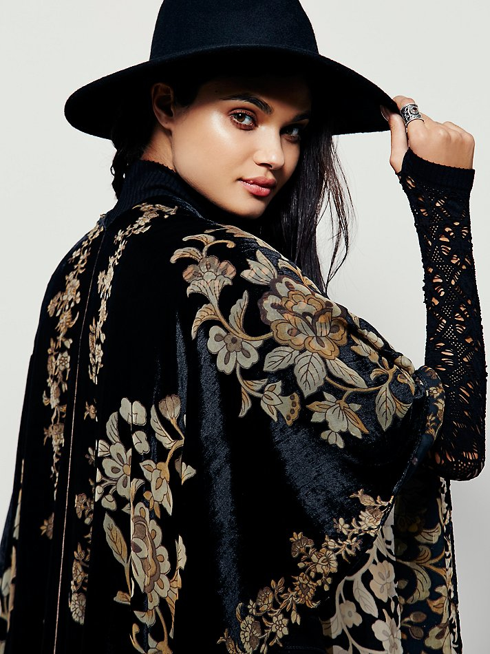 Free People Womens East End Velvet Kimono In Black Lyst