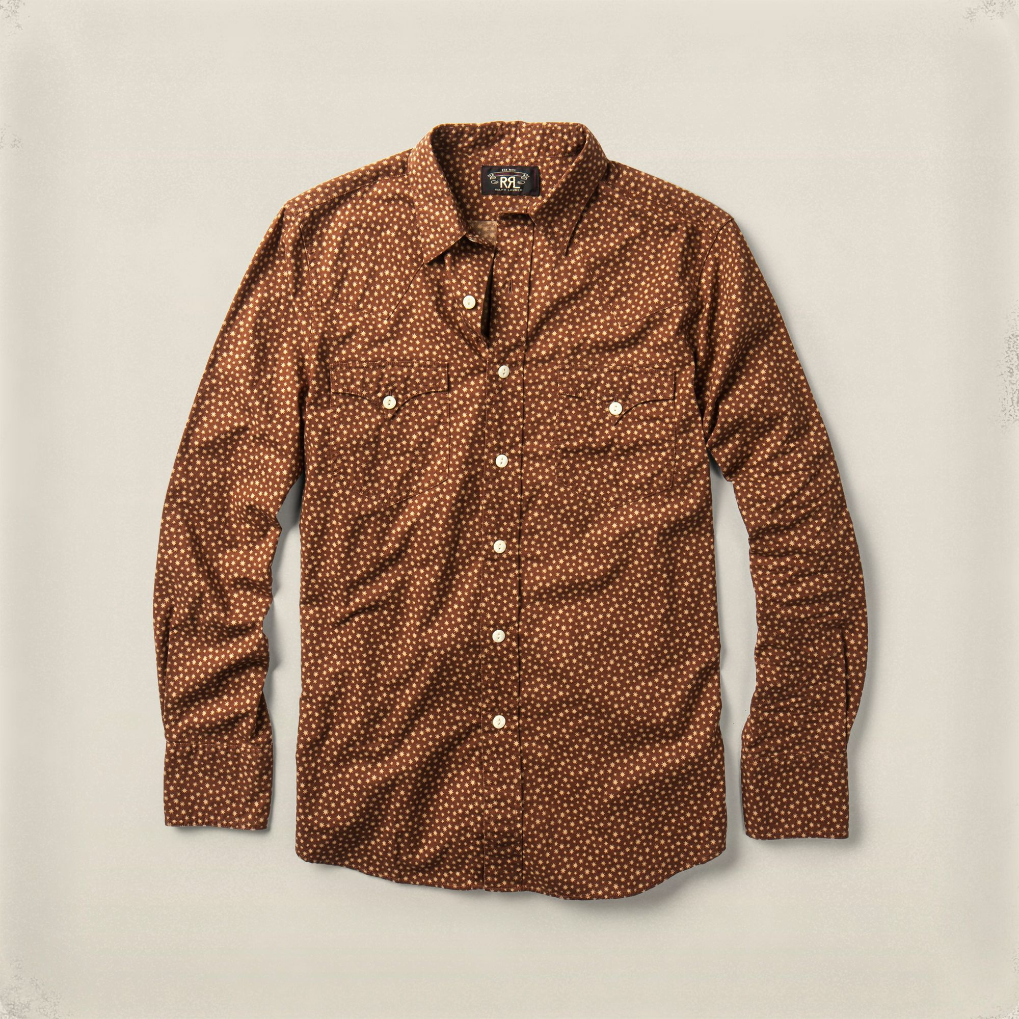 Rrl Slim Kane Western Shirt in Brown for Men (Brown / Cream)