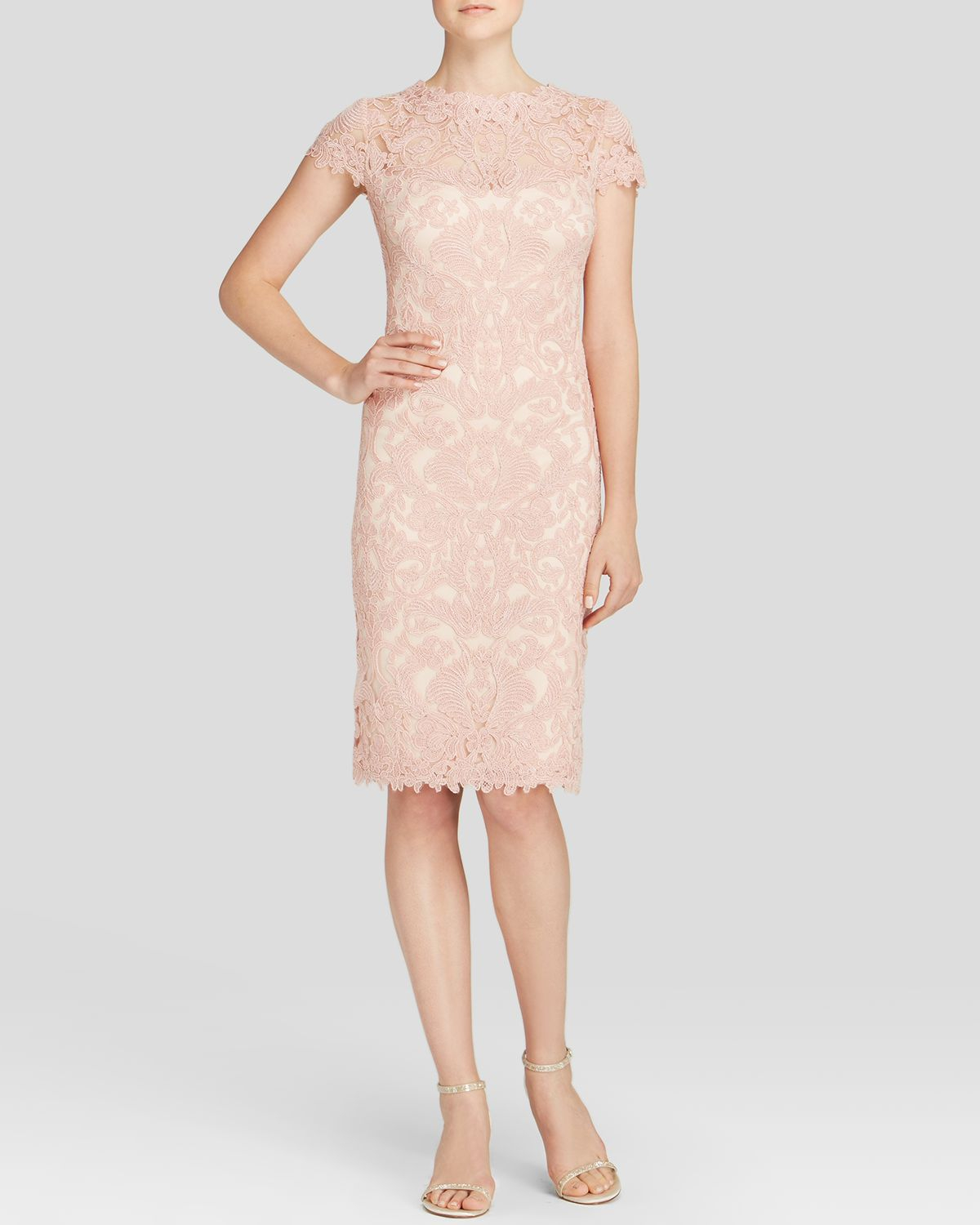 Tadashi shoji Dress - Cap Sleeve Lace in Pink | Lyst