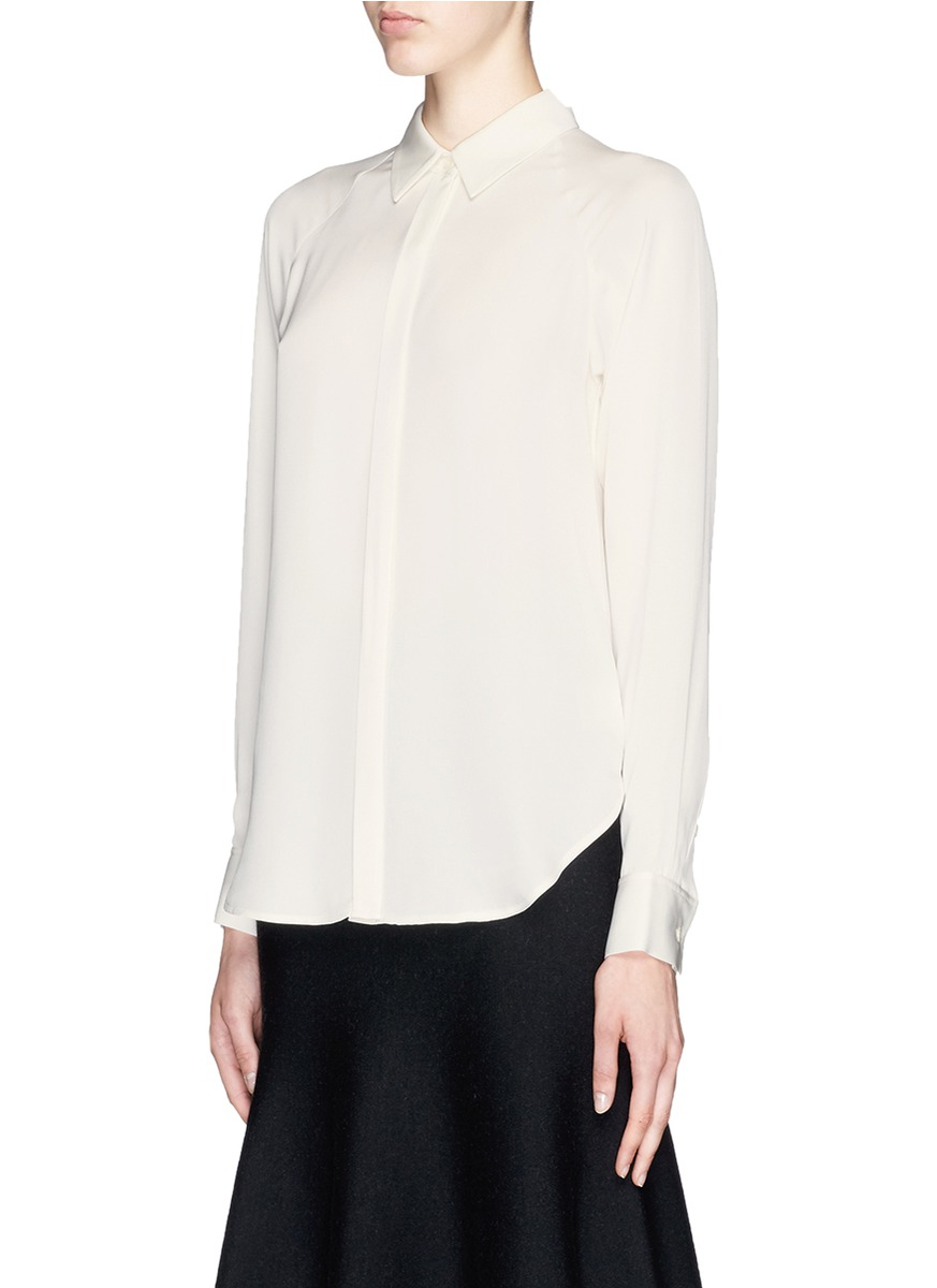 Theory 'lanali' Silk Georgette Shirt in White | Lyst