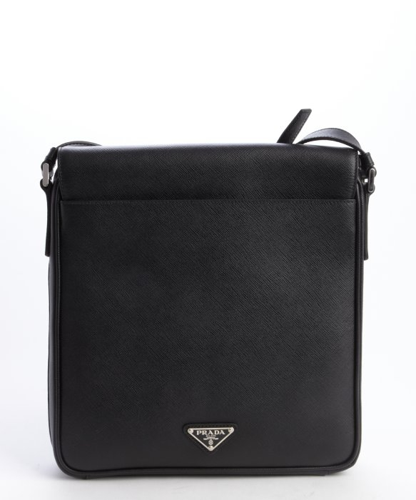 Prada Black Saffiano Leather Push Clasp Messeger Bag in Black for ...  
