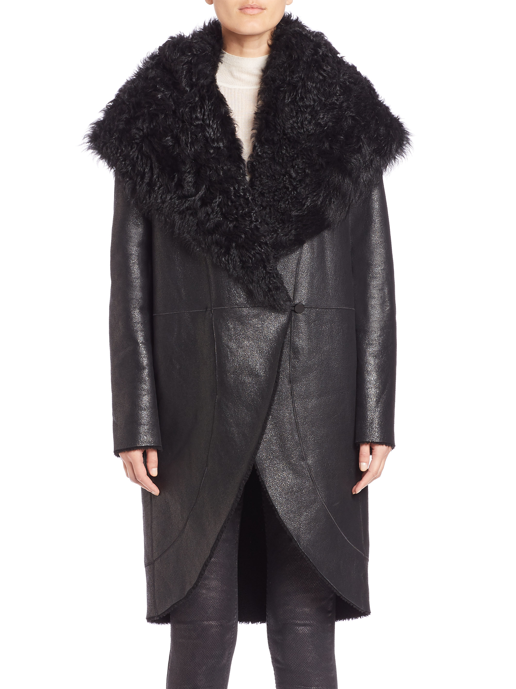 Lyst - Elie Tahari Aubrey Fur-collar Leather Coat in Black