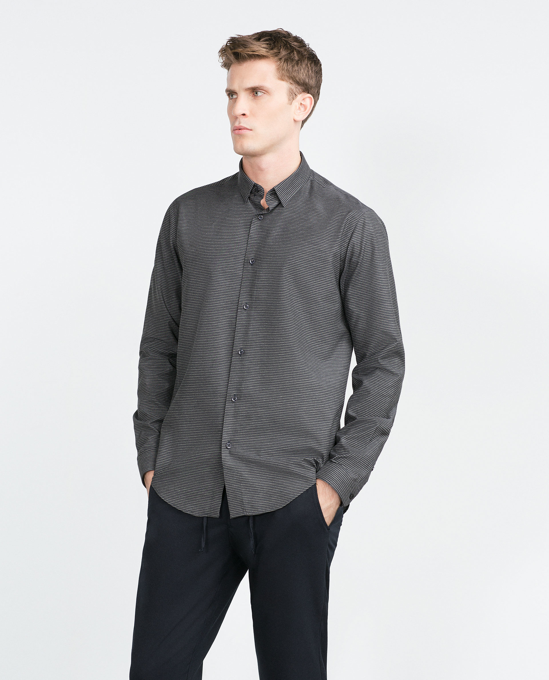 Zara Fine Pinstripe Shirt in Gray for Men | Lyst