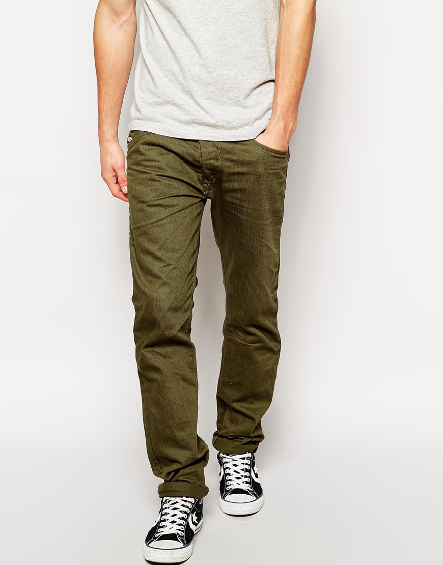 Diesel Jeans Darron Regular Slim Fit 8Qu Olive Overdye in Green for Men ...