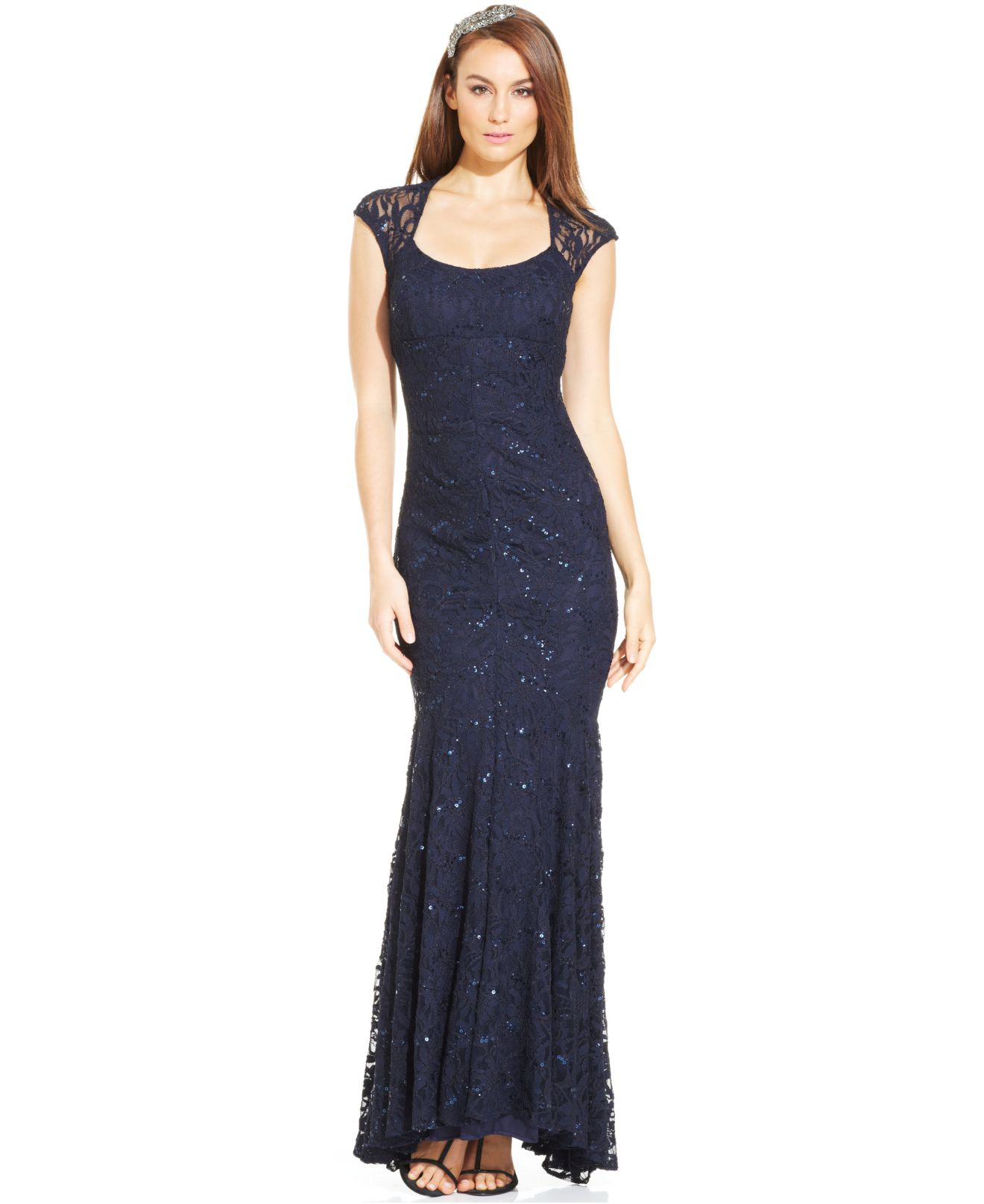 Lyst - Xscape Sequin Lace Mermaid Gown in Blue