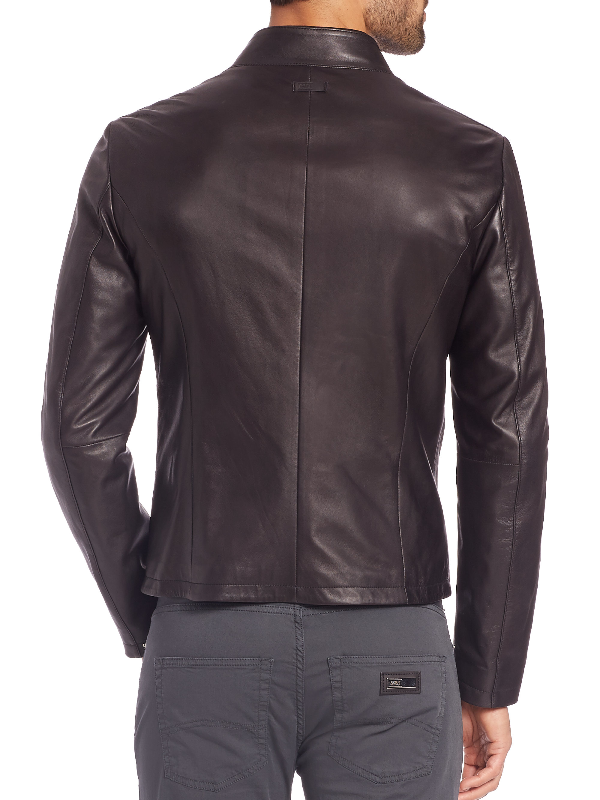 Armani Leather Biker Jacket In Black For Men Lyst