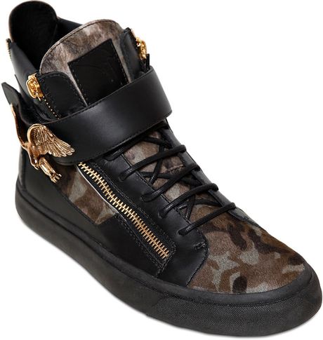 Giuseppe Zanotti Homme Leather Ponyskin Metal Eagle Sneakers in Black ...