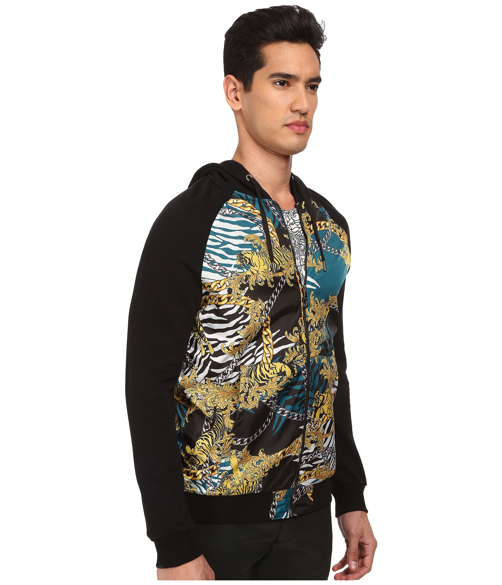 Versace jeans Tiger Chains Print Hoodie in Green for Men | Lyst