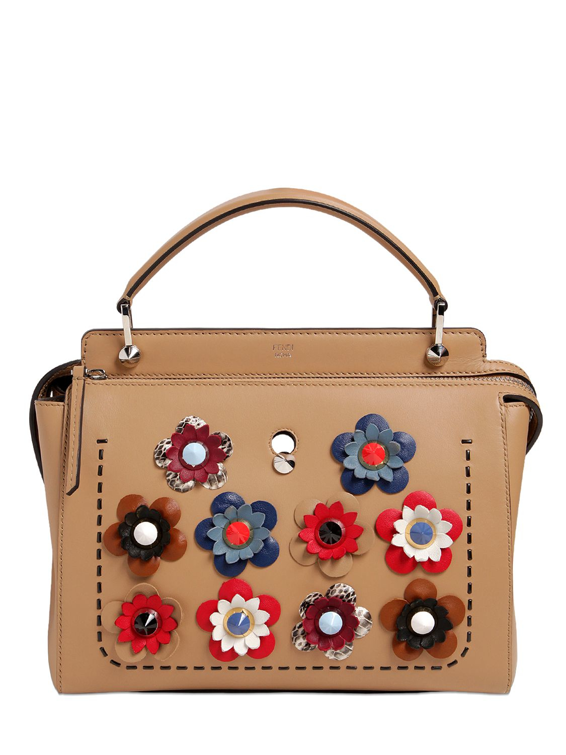 Fendi Flower Liqués Leather Bag In Beige Natural