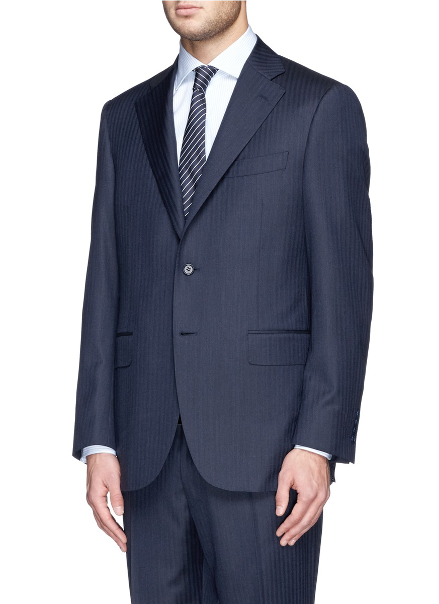 Lyst - Canali Herringbone Wool Suit in Blue for Men