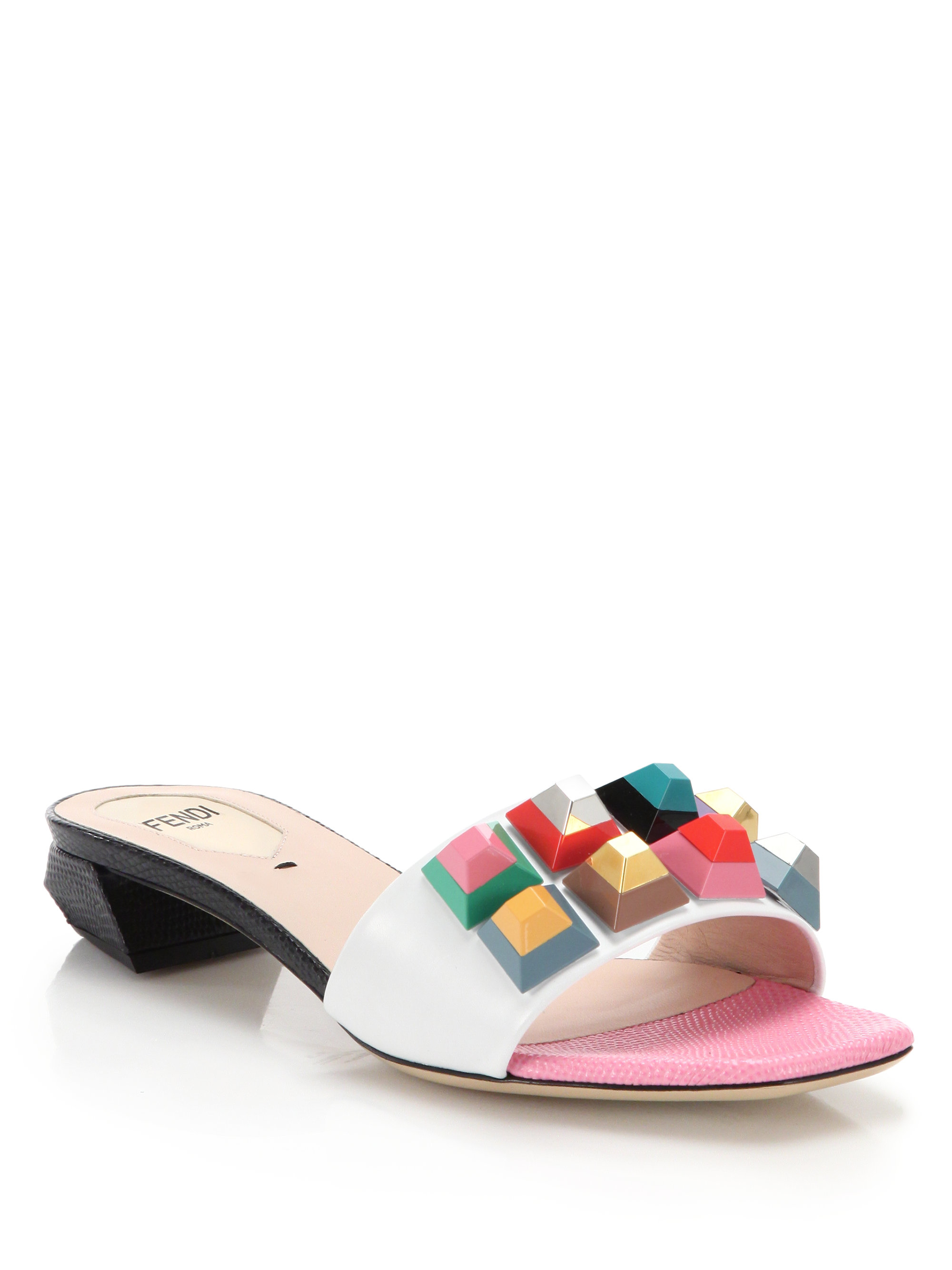 Fendi Studded Leather Sandals - Lyst