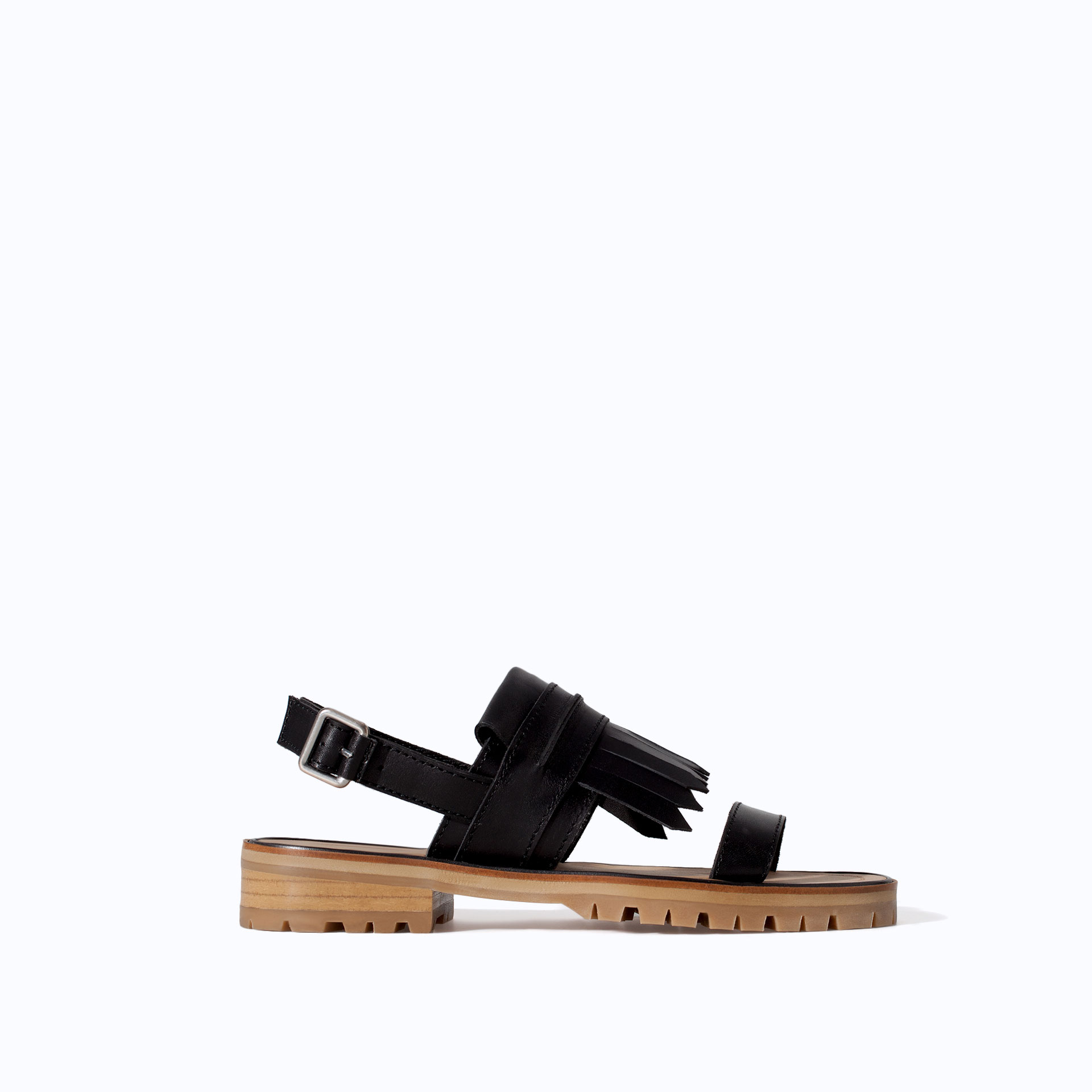 Zara Leather Sandals with Fringes in Black | Lyst