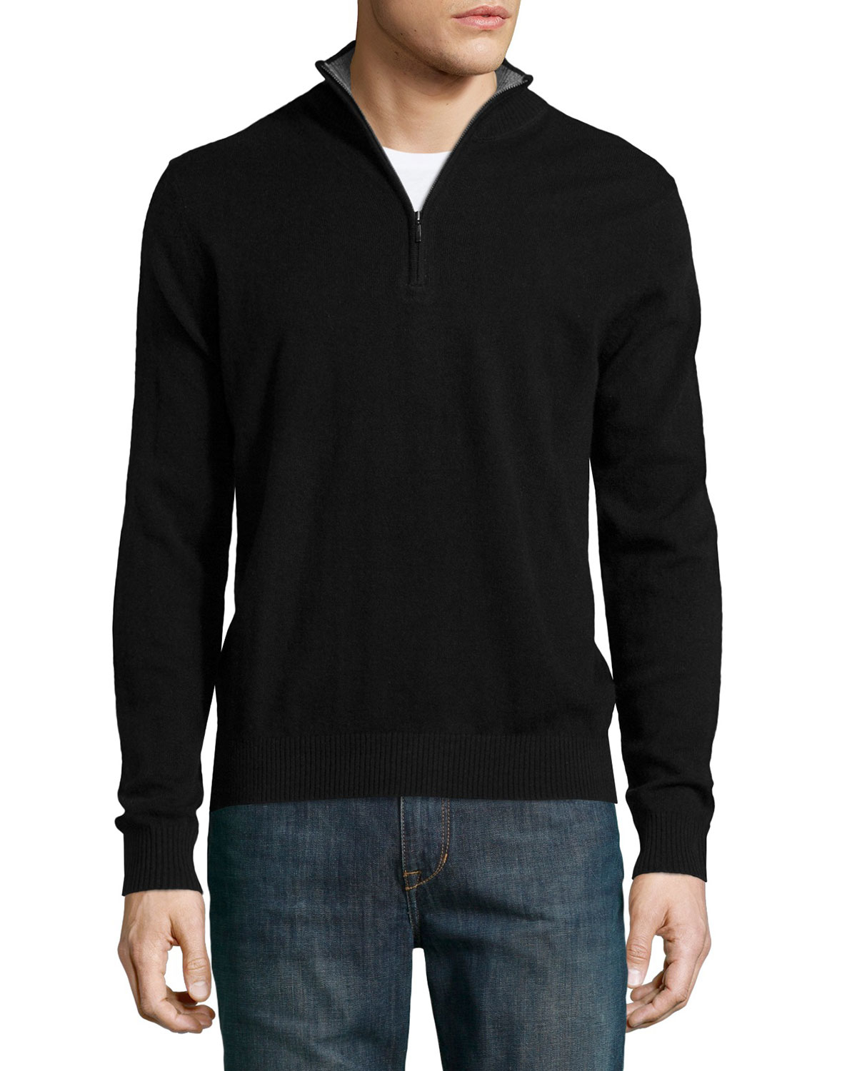 Lyst - Neiman Marcus Zip-front Cashmere Pullover Sweater in Black for Men