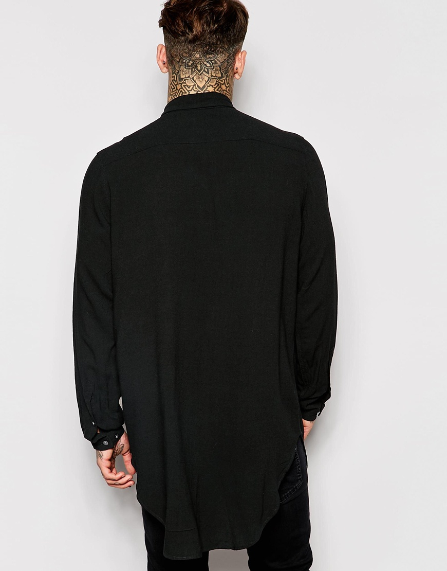 mens black longline shirt