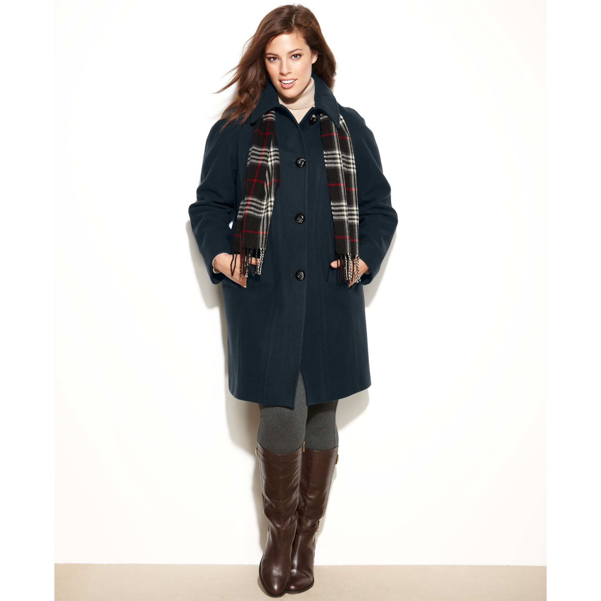 fog woolblend walker with plaid scarf in gray lyst fog woolblend walker with plaid scarf in gray lyst