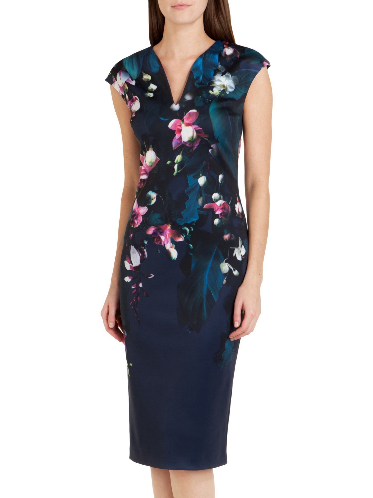 Ted baker Fuchsia Floral Midi Dress in Blue | Lyst