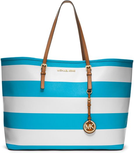 Michael Michael Kors Medium Jet Set Travel Striped Tote in Blue (SUMMER ...