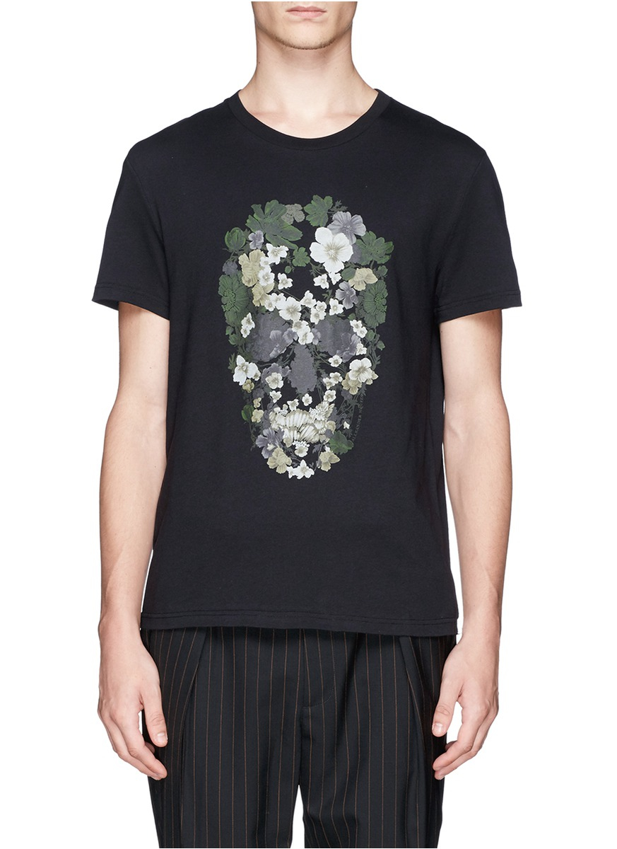 Lyst - Alexander Mcqueen Floral Skull Print T-shirt in Black for Men