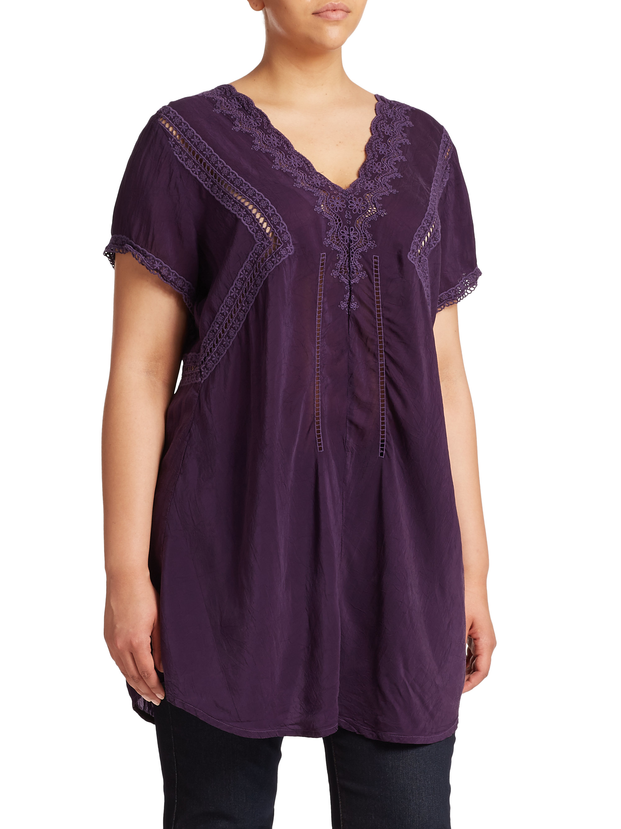 Lyst - Johnny Was Embroidered V-neck Tunic in Purple