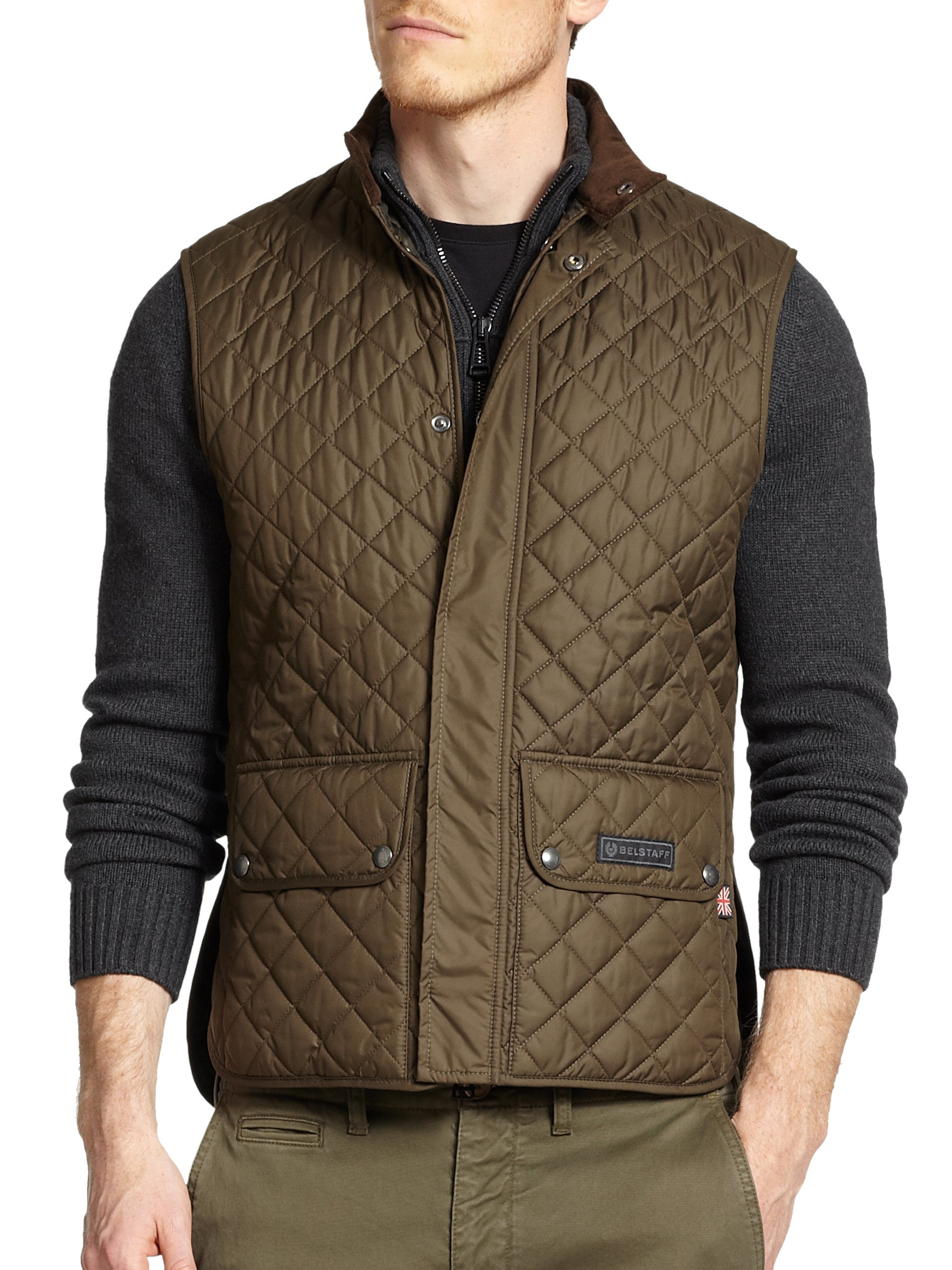 Belstaff Lightweight Technical Quilted Vest In Green For Men Faded