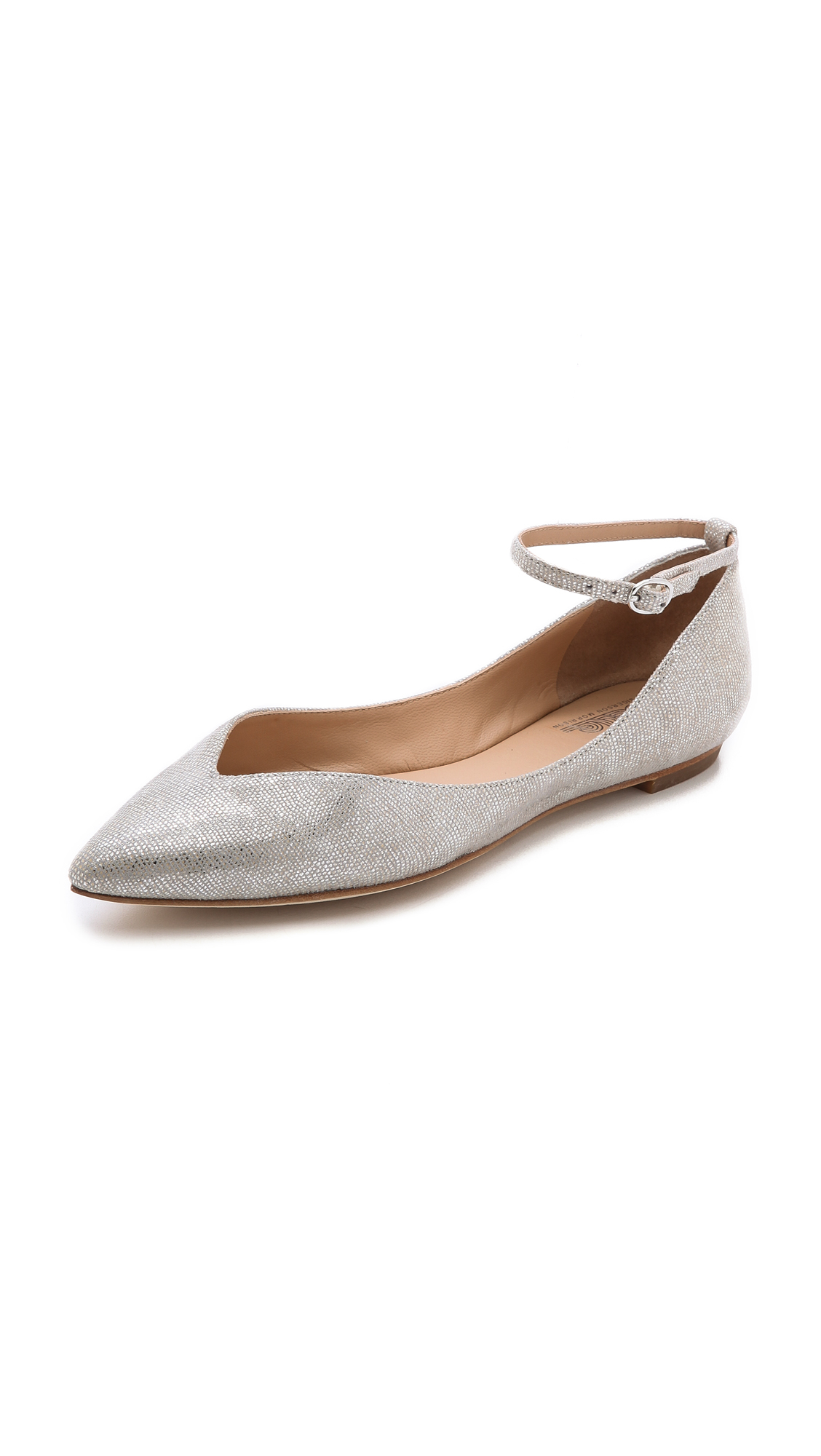 gray flats with ankle strap