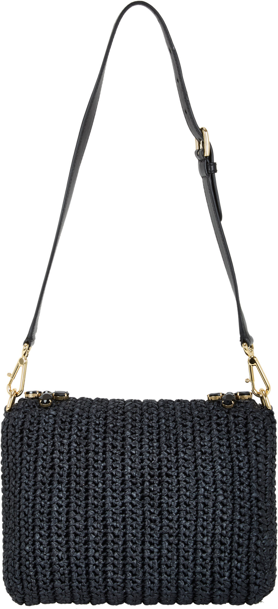 Dolce & Gabbana Embellished Raffia Shoulder Bag in Black | Lyst