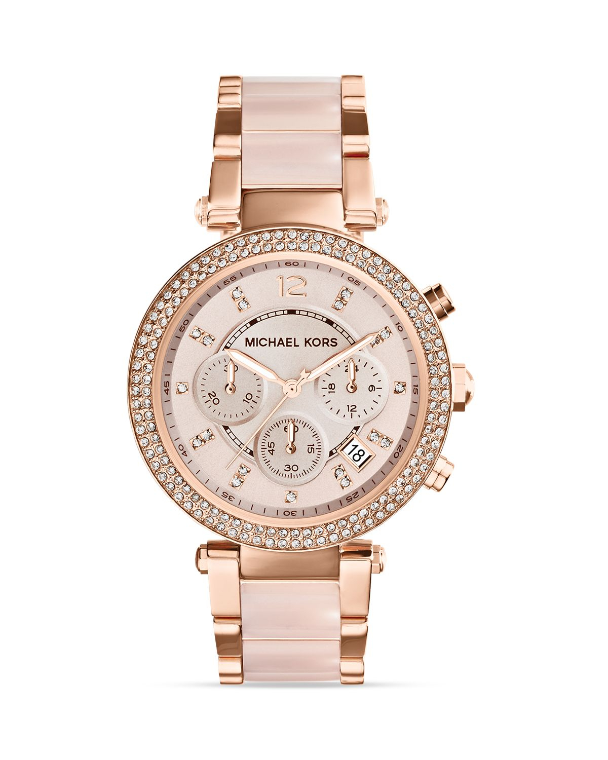 Michael kors Parker Rose Gold Tone & Blush Chronograph Watch in Pink