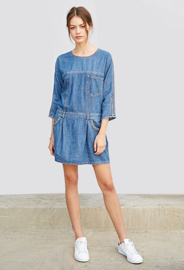 Forever 21 Chambray Shift Dress in Blue | Lyst