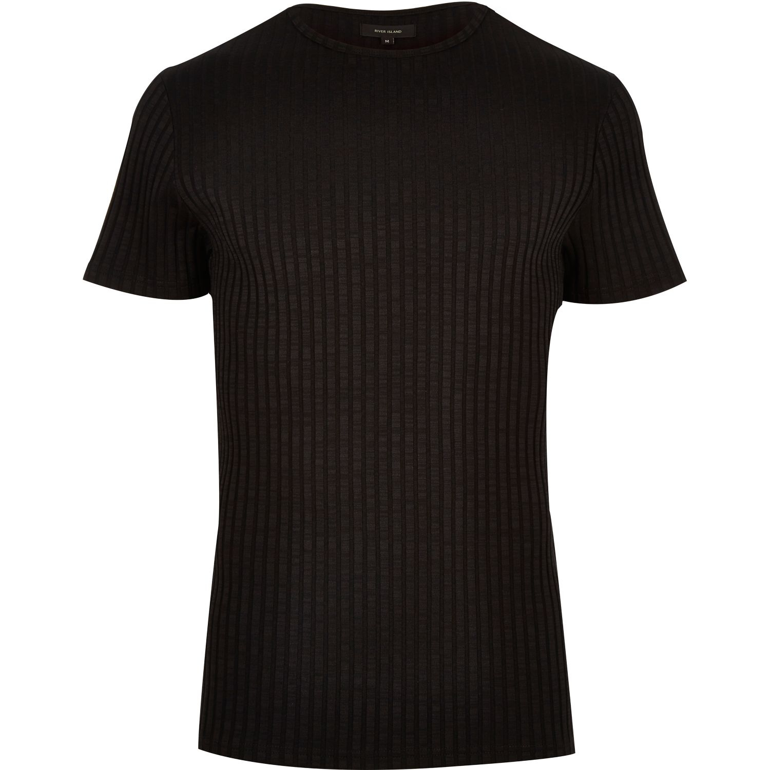 Lyst - River Island Black Chunky Ribbed Short Sleeve T-shirt in Black ...